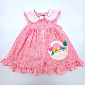 Vintage Samara Pink Gingham Girls Dress with Basket Applique Size 3T
